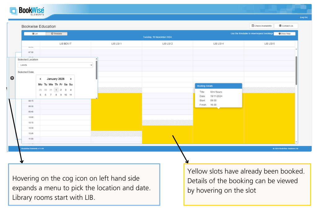 Diagram of Bookwise room booking system